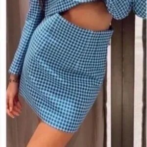 Zara, blue and black plaid mini skirt